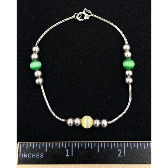 925 Sterling Italy Silver Chain And Lustre Bead Bracelet 7 Inch - Picture 2 of 3